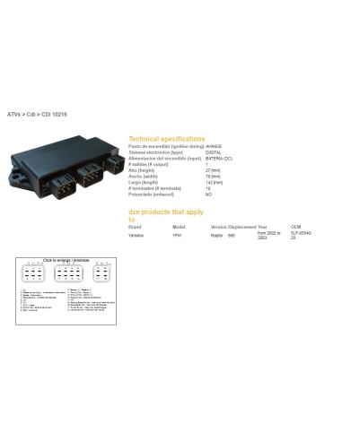 DZE MODUŁ ZAPŁONU CDI YAMAHA YFM660 RAPTOR 02-03 (OEM-5LP-85540-20)