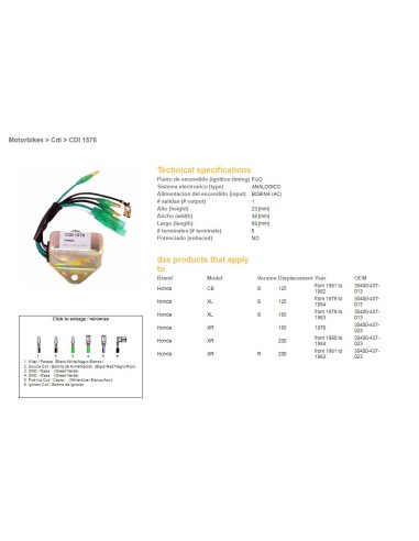 DZE MODUŁ ZAPŁONU CDI HONDA XL125S, XL185S, XR200R (30400-437-013) (30400-437-023)