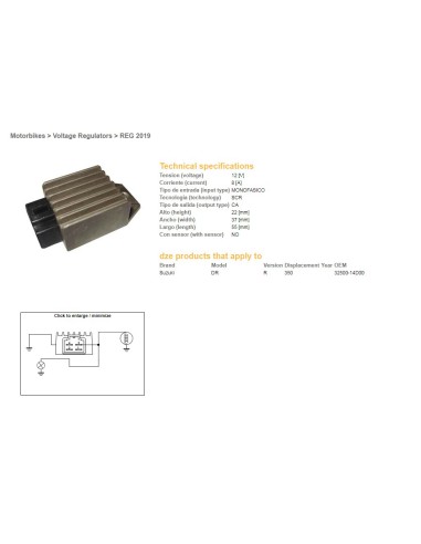 DZE REGULATOR NAPIĘCIA SUZUKI DR 350R '90-'99, RMX 250 '89-'98 (32500-14D00) 12V/8A