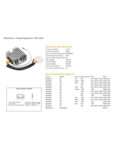 DZE REGULATOR NAPIĘCIA KAWASAKI KZ550/650/750/1000 (ESR370,SH530-12K,21066-1008,RGU-406)