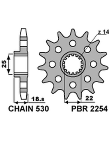 PBR ZĘBATKA PRZEDNIA 2254 14 18NC DUCATI 1200 MULTISTRADA 10-13 (ŁAŃC. 530)