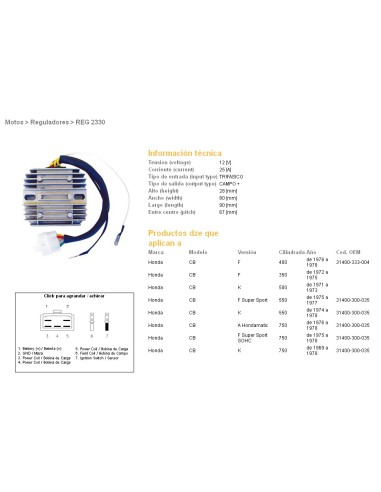 DZE REGULATOR NAPIĘCIA HONDA CB750 FOUR 69-78, CB350/400/500/550 FOUR 71-78 (ESR240)