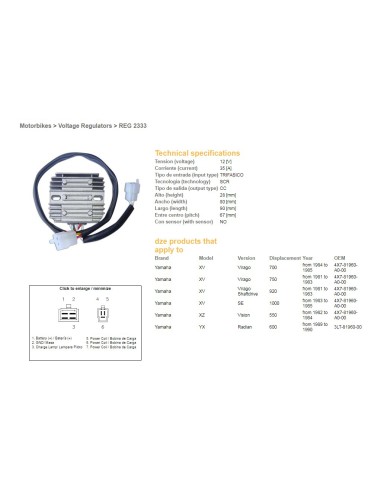 DZE REGULATOR NAPIĘCIA YAMAHA XV 750/920 '81-'83, XV 1000 '83-'85, TR1, XZ 550 (ESR390, RGU-212)