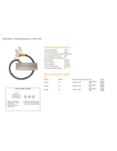 DZE REGULATOR NAPIĘCIA SUZUKI VS 700 85-87, VS 750 88-91, VS 800 92-97 INTRUDER (32800-38A00) (ESR752)