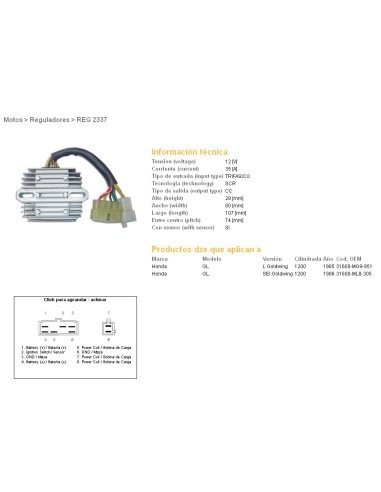 DZE REGULATOR NAPIĘCIA HONDA GL1200 SEI 85-87 (WTRYSKOWY) (31600-MG9-951, 31600-ML8-305) (ESR570)