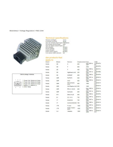 DZE REGULATOR NAPIĘCIA HONDA CBR/CBF/CB/NTV/VFR/VT/VTR (35A) (RGU-107,CL691-12,ESR580 ESR587)