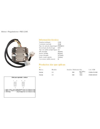 DZE REGULATOR NAPIĘCIA HONDA CX500 78-82, CX500 TURBO (31600-415-008, 31600-449-831) (ESR160)