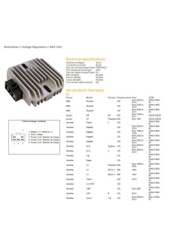 DZE REGULATOR NAPIĘCIA YAMAHA XJ600 DIVERSION 96-02, YBR125, YZF125R, MAJESTY 125/250 (4HM-81960-00), SUZUKI DR650SE 96-17