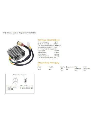 DZE REGULATOR NAPIĘCIA HONDA XRV 750 93-00 (35A) (31600-MY1-003) (ESR672, RGU-125)