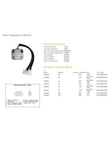 DZE REGULATOR NAPIĘCIA YAMAHA XS650/750/850/1100 (1T4-81960-92-00, 1T4-81960-A0-00) (ESR310)