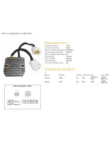 DZE REGULATOR NAPIĘCIA HONDA CBR600 RR 03-06 MOSFET (50A) (31600-MEE-872, 31600-MEE-003) (ESR430 ESR436)