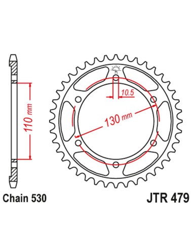 JT ZĘBATKA TYLNA 241 45 YAMAHA R1 '04-'08, FZ 1 '06-'14, R6B '06-'15 (24145JTZBK) (ŁAŃC. 530) KOLOR CZARNY