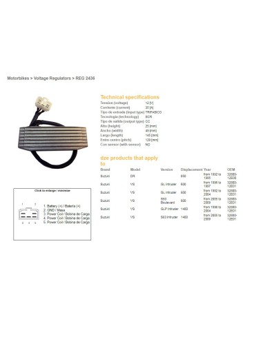 DZE REGULATOR NAPIĘCIA SUZUKI DR 650 92-95, VS 600 96-97, VS 800 92-09, VS 1400 96-09 (OEM-32800-12E01) (ESR751)