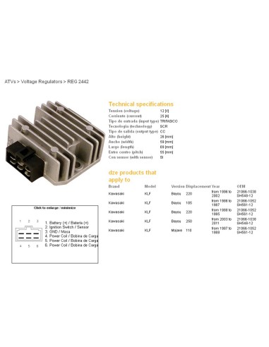 DZE REGULATOR NAPIĘCIA KAWASAKI KLF110/185/220/250 BAYOU (OEM-21066-1052)
