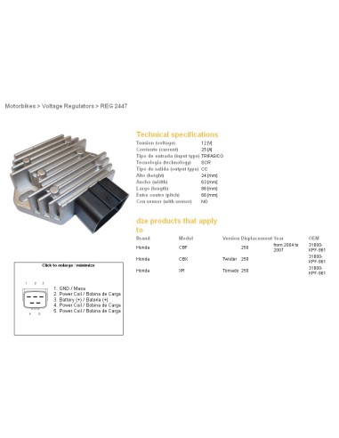 DZE REGULATOR NAPIĘCIA HONDA CBF250 04-07 (31600-KPF-961)