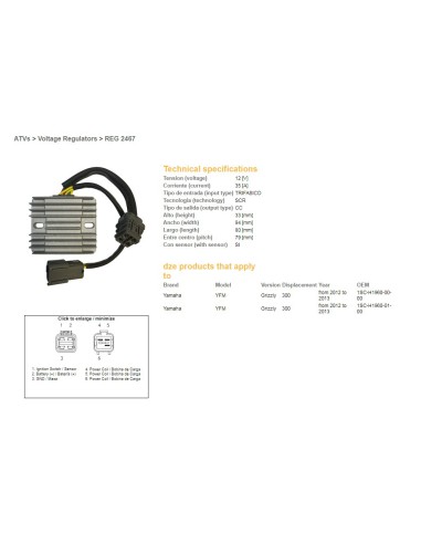 DZE REGULATOR NAPIĘCIA YAMAHA YFM 300 GRIZZLY '12-'13 (1SC-H1960-00-00, 1SC-H1960-01-00) KYMCO MXU450 '10-'12