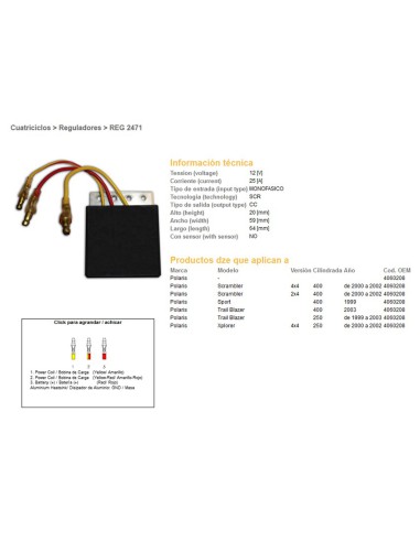 DZE REGULATOR NAPIĘCIA POLARIS SCRAMBLER 400 00-02, TRAIL BLAZER 250/400 (4060208) (ESR958)