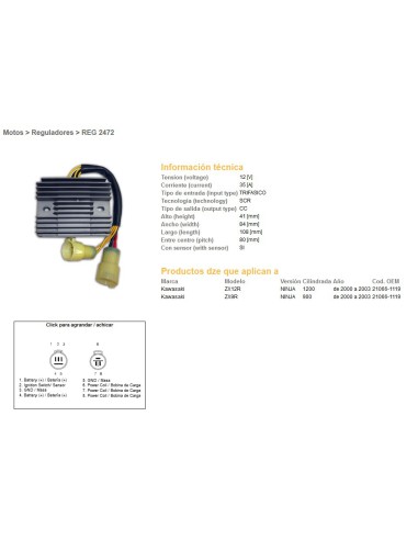 DZE REGULATOR NAPIĘCIA KAWASAKI ZX9R 00-03, ZX12R 00-03 (35A) (21066-1119) (ESR516)