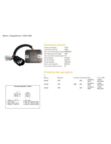 DZE REGULATOR NAPIĘCIA HONDA VFR800 02-09 (35A) (31600-MCW-D61) (ESR438)