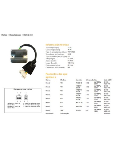 DZE REGULATOR NAPIĘCIA HONDA CB1300 97-01 (SC38, SC40), VFR800 98-99 (31600-MBG-305) (SH6890A)