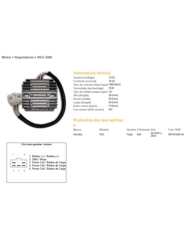 DZE REGULATOR NAPIĘCIA YAMAHA FZS600 FAZER 02-03 (5RT-81960-00) 35A