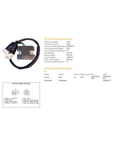 DZE REGULATOR NAPIĘCIA HONDA CBR 1100 XX '01-'03 (SH689A-12) (31600-MAT-D51) (ESR685)