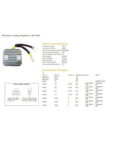 DZE REGULATOR NAPIĘCIA HONDA CMX250 REBEL '85-00, CN250 '87-'01, KYMCO 125/200/250 (ESR334) (KAM-009-31600)