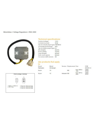 DZE REGULATOR NAPIĘCIA SUZUKI VZ800 '97-04, VX800 '90-93 (SH535C-12) (32800-45C00, 32800-45C01) (ESR560)