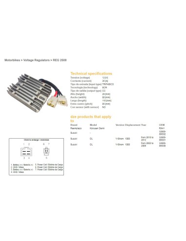 DZE REGULATOR NAPIĘCIA SUZUKI DL 1000 V-STROM '02-'12 12V 35A (32800-06G01, 32800-06G00) (ESR539) (RX41)