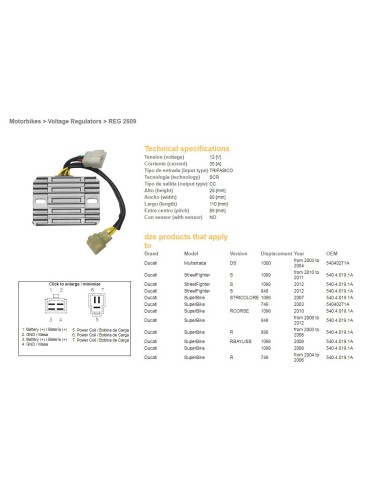 DZE REGULATOR NAPIĘCIA DUCATI DS 1000 MULTISTRADA '03-'04, DUCATI 749/848/999/1098/1099/1198 (OEM-540.4.019.1A) (SH579EA)