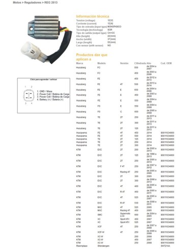 DZE REGULATOR NAPIĘCIA KTM EXC 125 98-13, EXC200/250/300 05-13, EXC250/400/450/525/530 05-11 (80011034000) (12V/12A) (801103400)