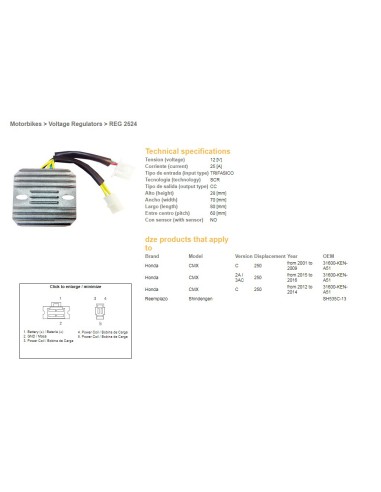 DZE REGULATOR NAPIĘCIA HONDA CMX250C '01-'14 (31600-KEN-A51) (SH535C-13) (ESR181)