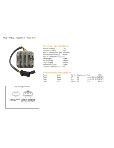 DZE REGULATOR NAPIĘCIA POLARIS RANGER 900 XP/CREW/60 '13-'15 MOSFET - 50A (4013978) (ESR829)