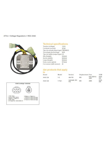 DZE REGULATOR NAPIĘCIA ARCTIC CAT 650 '04-'06 (OEM-0430-035, 0430-046) 12V35A