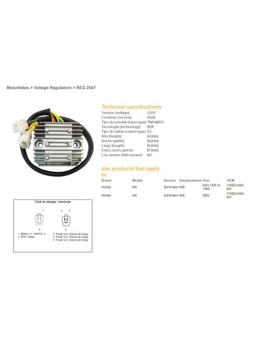 DZE REGULATOR NAPIĘCIA HONDA NX650 DOMINATOR '95-'99, '02 (31600-MAN-621) (12V/35A)