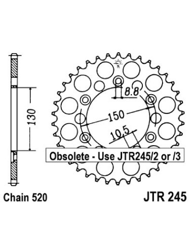 JT ZĘBATKA TYLNA 270 44 HONDA XL 250 R '82-'83 (MD03) (27044JT) (ŁAŃC. 520)