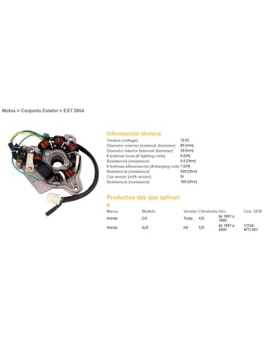 DZE UZWOJENIE ALTERNATORA STATOR HONDA XLR125 97-00, CG125 91-98 (OEM-31120-KFC-901)