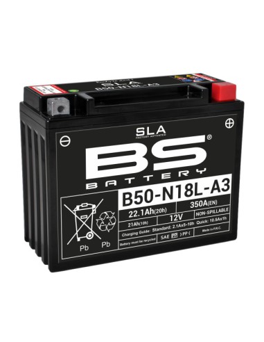 BS AKUMULATOR B50-N18L-A3 (Y50-N18L-A3) 12V 20AH 205X90X162 OBSŁUGOWY - ELEKTROLIT OSOBNO 250A (2) UE2019/1148