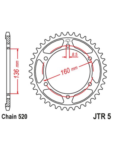 JT ZĘBATKA TYLNA 3552 47 BMW F650 APRILIA PEGASO 650 '92-'04 355247JTZBK) (ŁAŃC. 520) KOLOR CZARNY