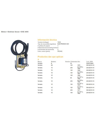 DZE CEWKA ZAPŁONOWA YAMAHA YZ 125 77-82, YZ 250 76-82 (2X6-82310-10) (565-82310-10)