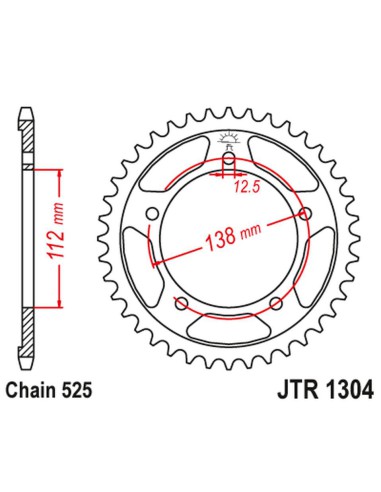 JT ZĘBATKA TYLNA 4357 41 HONDA VT750C '98-'07, CBF 500 '04-'08 (PC39) (435741JTZBK) (ŁAŃC. 525) KOLOR CZARNY