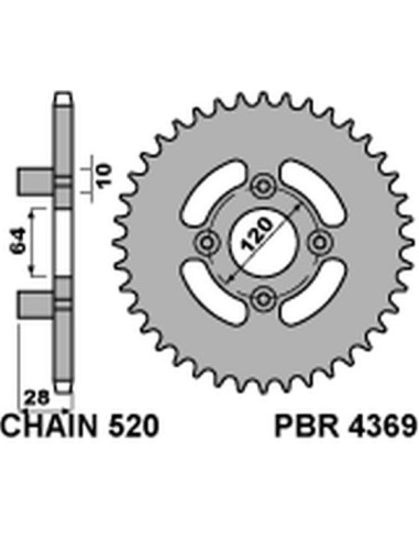 PBR ZĘBATKA TYLNA 4369 41 C45 HONDA AX1 250 (00-05) (ŁAŃC. 520)