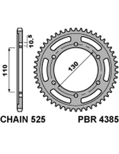 PBR ZĘBATKA TYLNA 4385 43 C45 SUZUKI GSXR 600 (11-16), YAMAHA MT-07`14-16 (JTR1876.43) (ŁAŃC. 525)