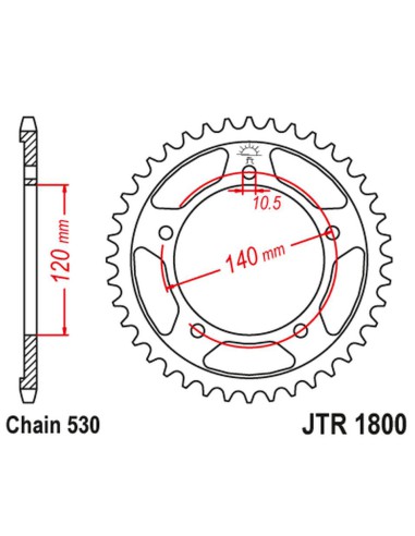 JT ZĘBATKA TYLNA 4409 43 SUZUKI GSF 1250 '06-'16, GSXR 1000/1300 (440943JTZBK) (ŁAŃC. 530) KOLOR CZARNY