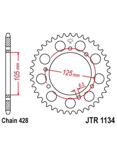 JT ZĘBATKA TYLNA 4413 50 YAMAHA XT 125X/SM '05-'09 (441350JT) (ŁAŃC. 428) - ZASTĘPUJE JTR1134.50ZBK