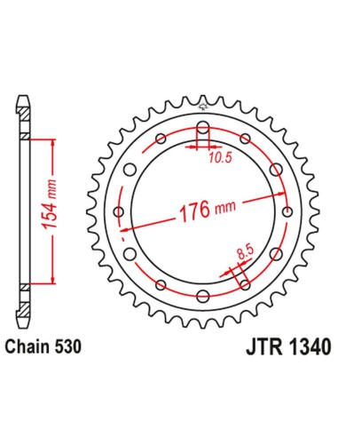 JT ZĘBATKA TYLNA 4434 43 HONDA VFR750, VFR800 V-TEC '02-'14, VFR800X CROSSRUNNER '11-'15 (443443JTZBK) (ŁAŃC. 530) KOLOR CZARNY