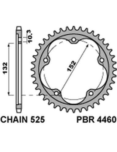 PBR ZĘBATKA TYLNA 4460 43 ( STAL HARTOWANA ) MV AUGUSTA 800/910/920/989/990/1000 04-16 (ŁAŃCUCH 525)