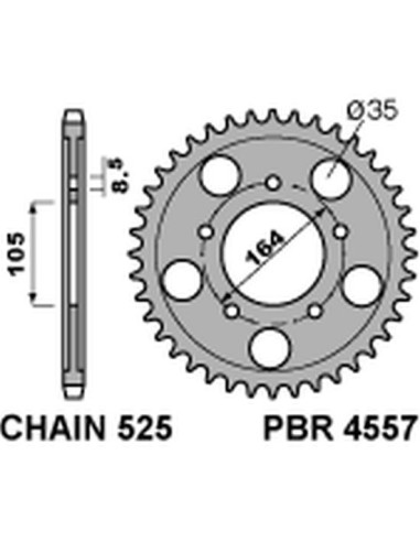 PBR ZĘBATKA TYLNA 4557 48 C45 GILERA GP 800 '09-'13, APRILIA SRV850 '12 (+1) (ŁAŃC. 525) (JTR-BRAK)