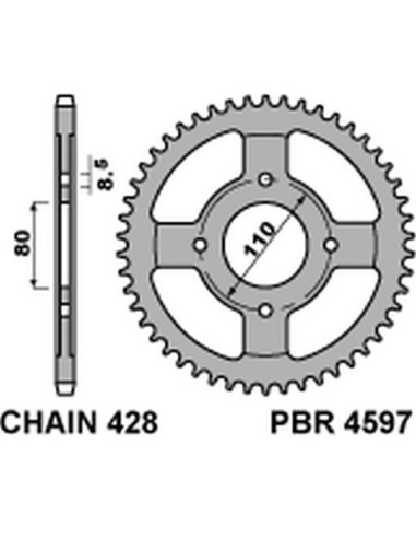 PBR ZĘBATKA TYLNA 4597 42 C45 HONDA CBF 125 09-14 (JTR1219.42) (ŁAŃC. 428)