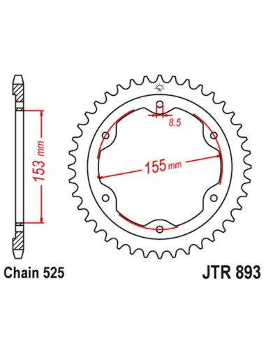 JT ZĘBATKA TYLNA 4642 38 KTM 1290 SUPERDUKE (14-18) (464238JTZBK) (ŁAŃC.525) KOLOR CZARNY - ZASTĘPUJE JTR893.38